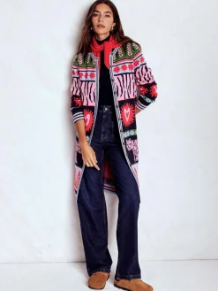 Boden Blue Long Jacquard Cardigan