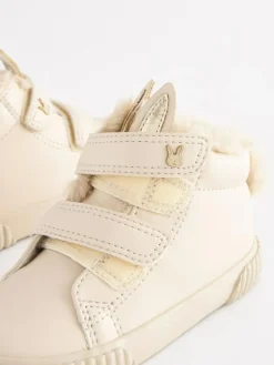 Best Next Bone White Bunny Wide Fit (G) Touch Fasten Strap High Top Trainers