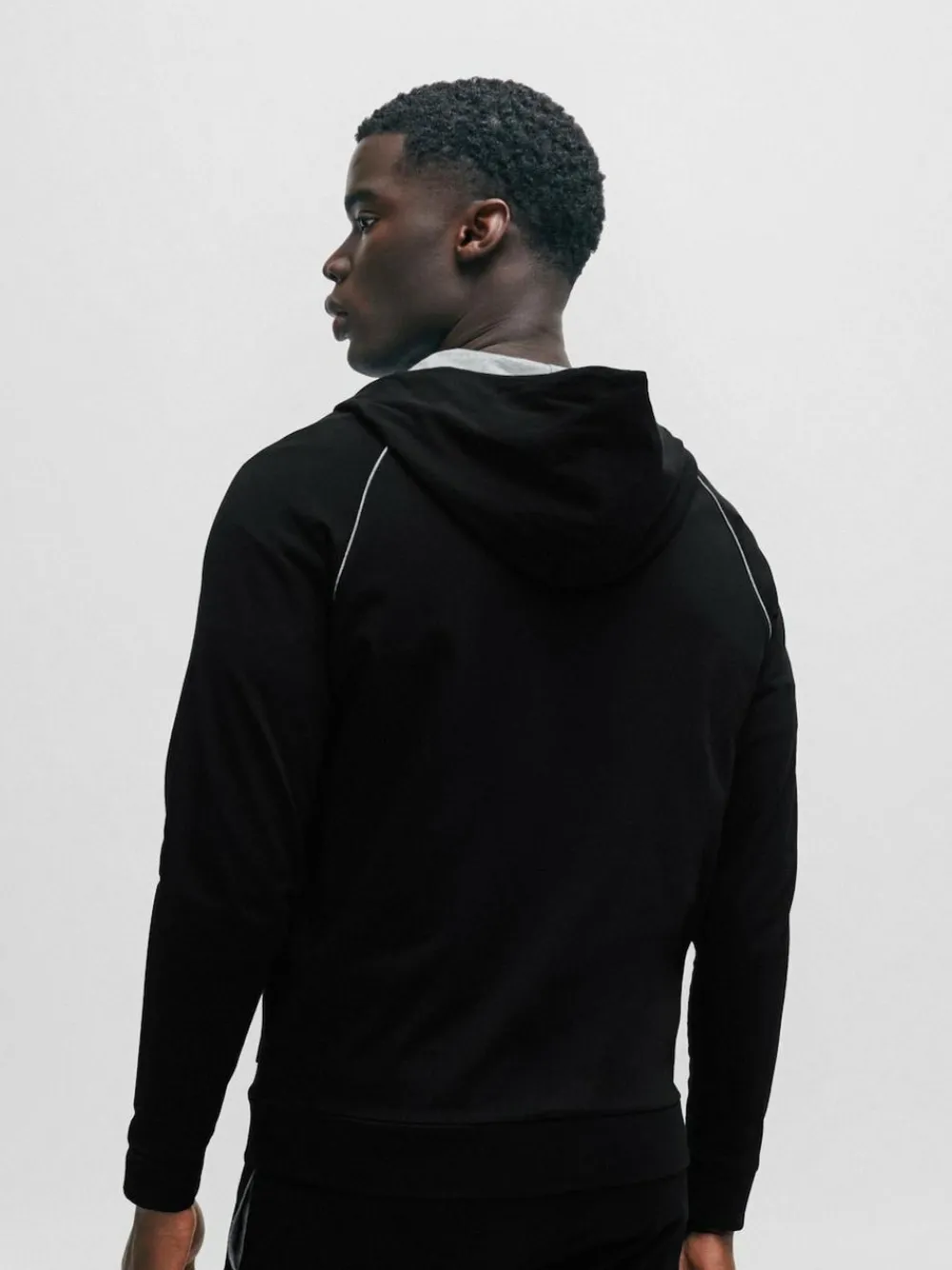 Sale BOSS Stretch Cotton Zip-Up Hoodie Black