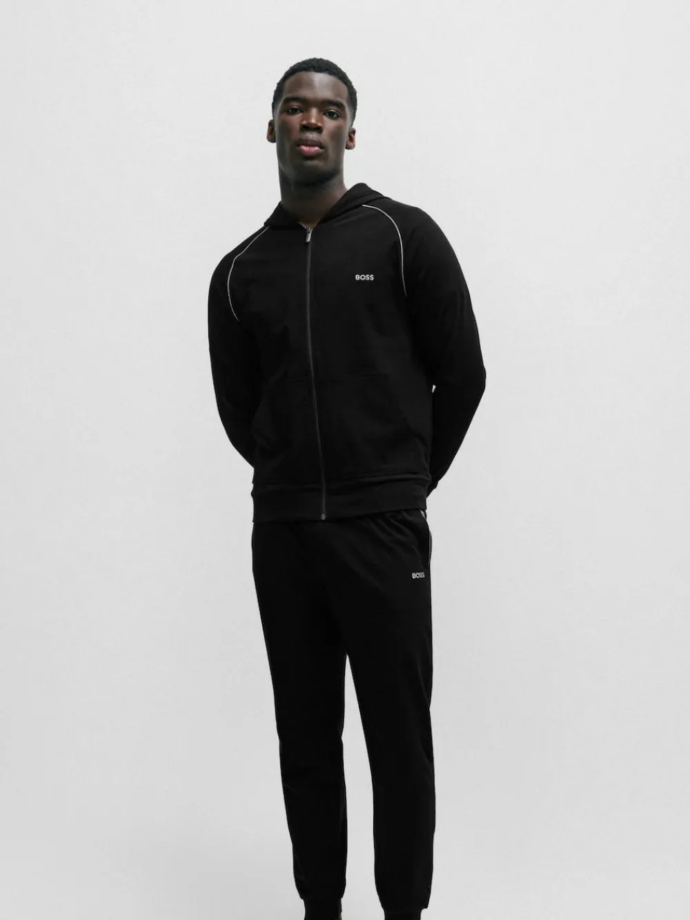 Sale BOSS Stretch Cotton Zip-Up Hoodie Black