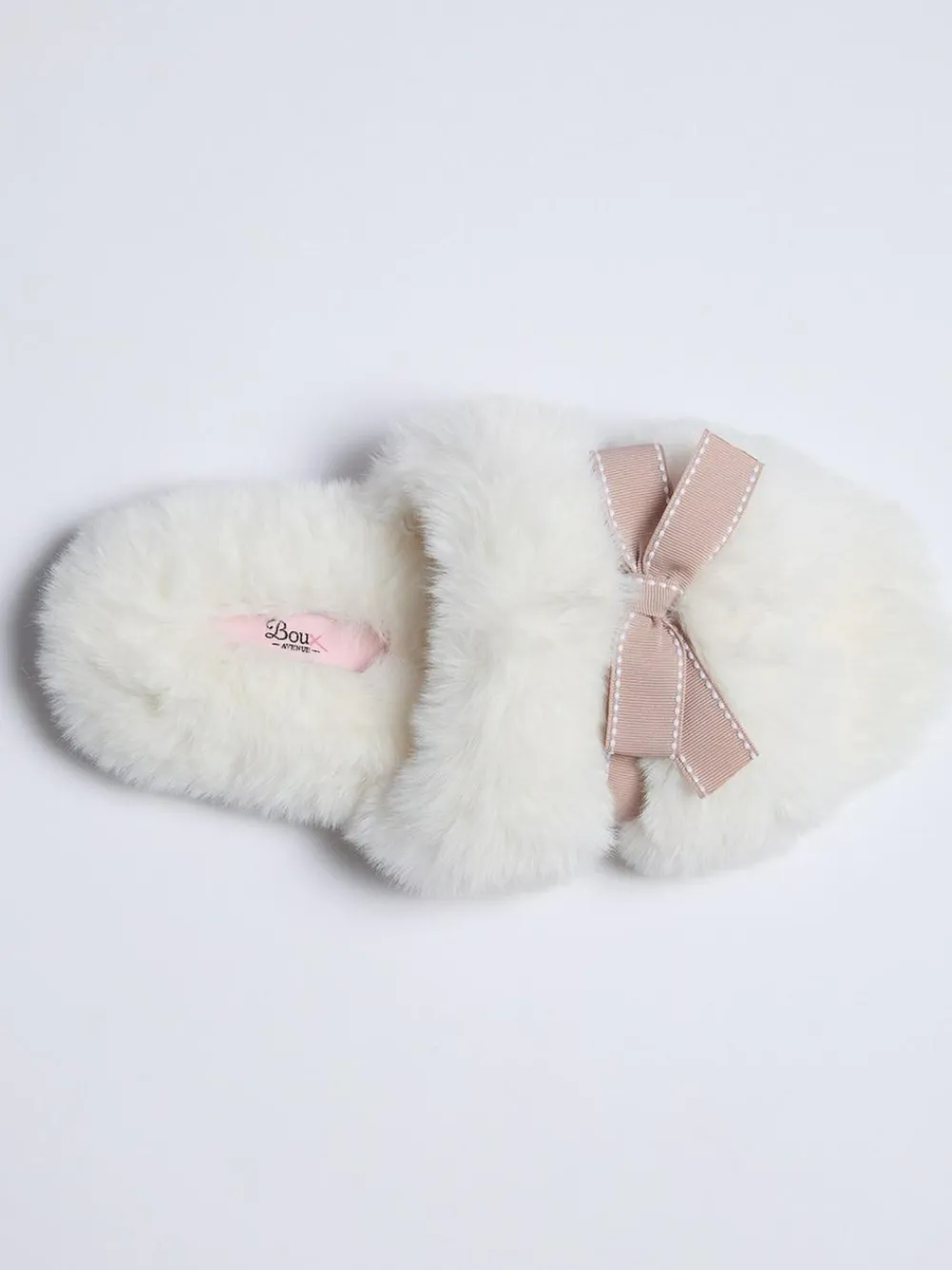 Online Boux Avenue Plush Bow Mix Slipper Sliders White