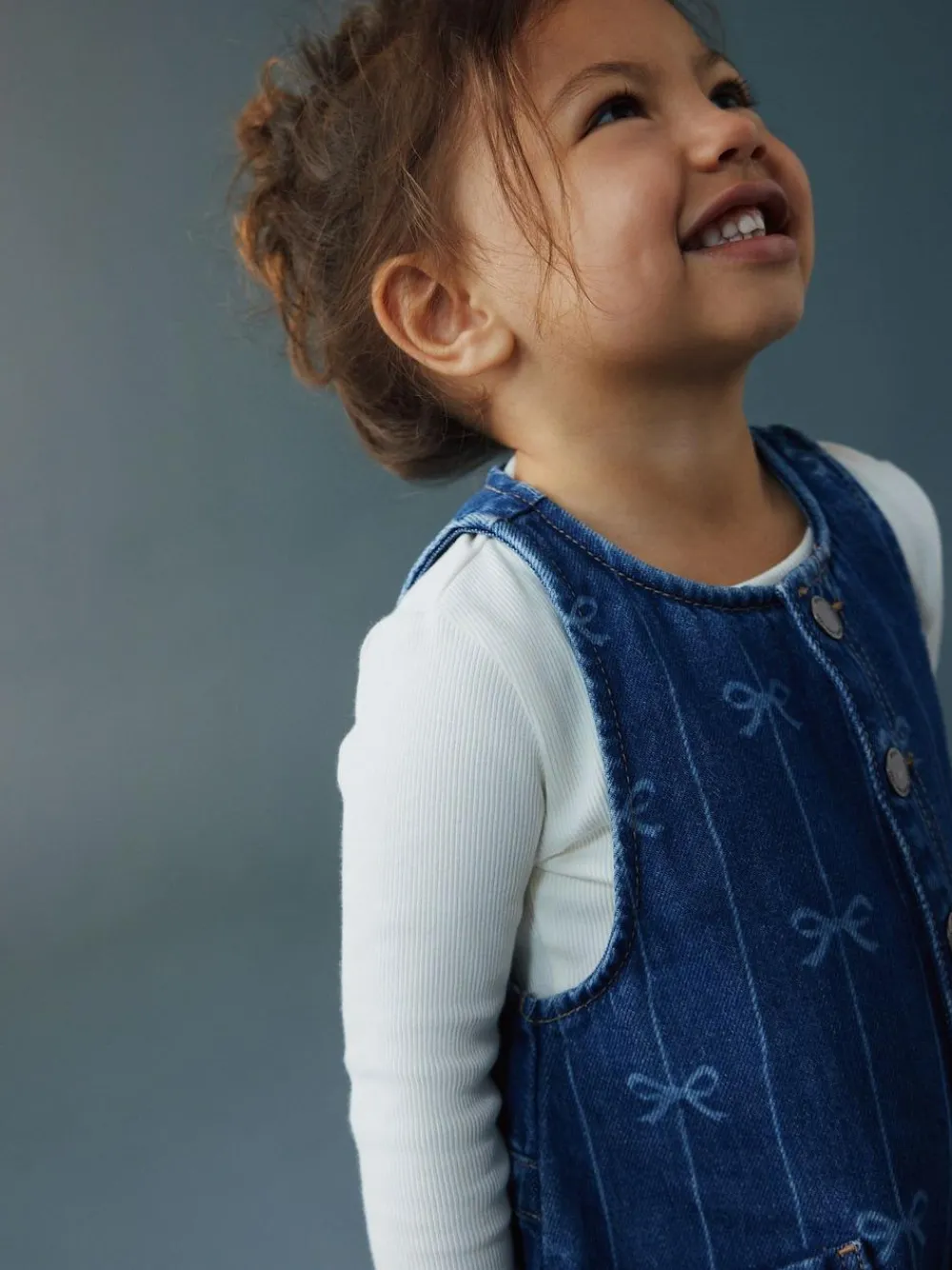 Hot Next Bow Print Sleeveless Denim Jumpsuit (3mths-8yrs)