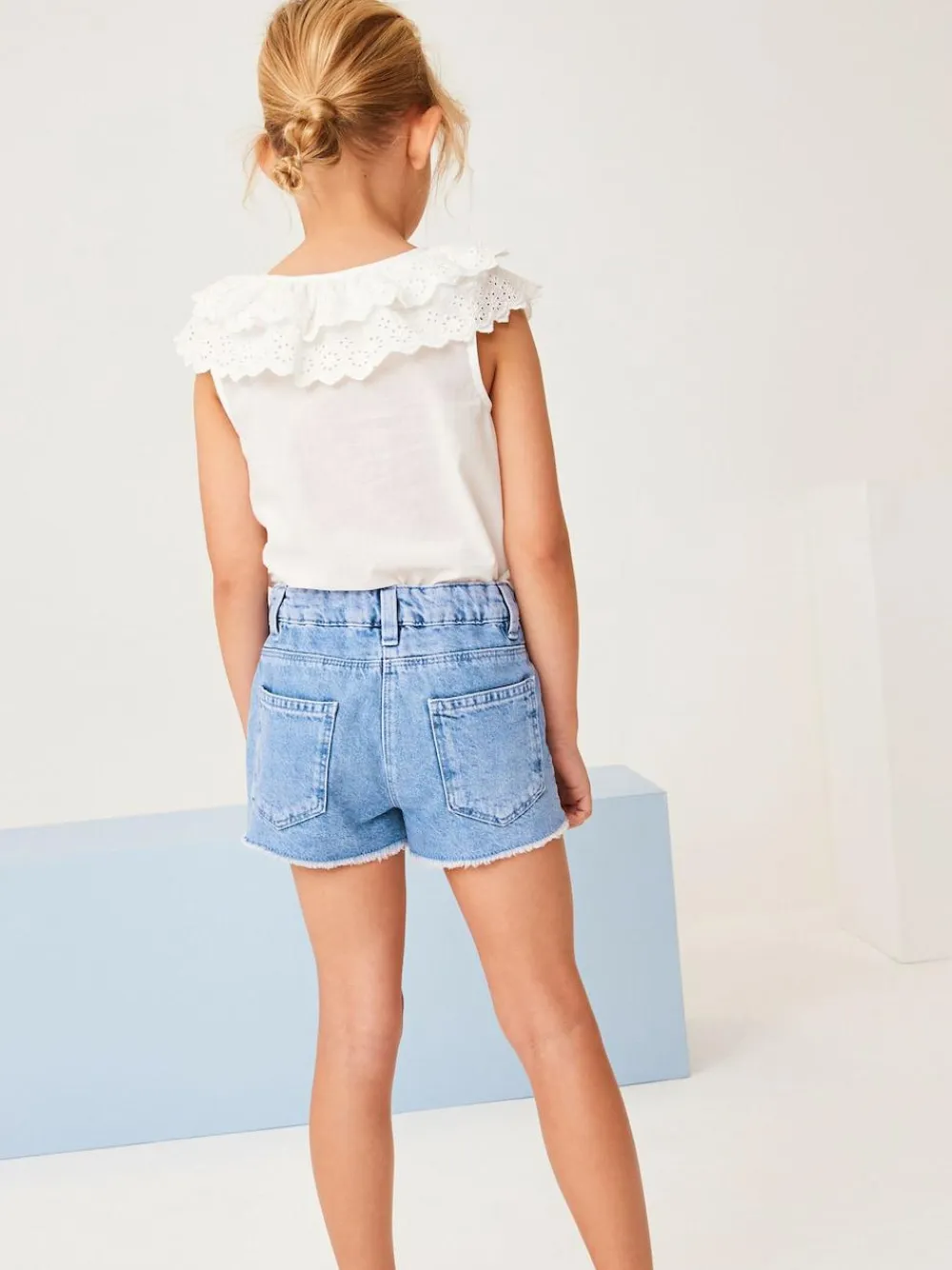 Clearance Next Regular Length Frayed Edge Denim Shorts (3-16yrs) Bright Blue