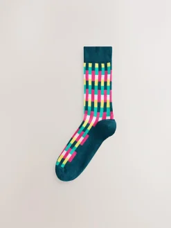 Hot Next Bright Blue/Green/Orange Stripe Pattern Socks 5 Pack