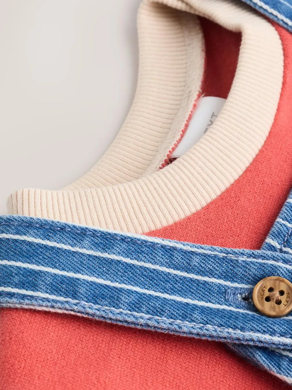 Outlet Next Baby Denim Dungarees and Bodysuit Set (0mths-2yrs) Bright Character Stripe