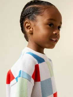Next Bright Checkerboard Knitted Crew Neck Jumper (3mths-7yrs)^ Knitwear|Knitwear