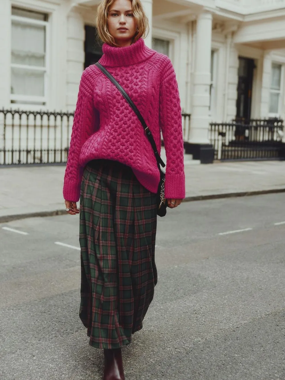 Clearance Next Roll Neck Cable Longline Jumper with Wool Bright Pink