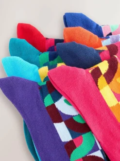 Next Bright Red/Green Geo Pattern Socks 8 Pack^ Socks|Socks