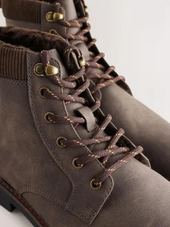 Hot Next Borg Lined Cord Trim Boots Brown