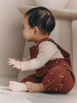 New Next Brown Cherry Quilted Dungaree and Bodysuit Baby 2 Piece Set (0mths-3yrs)