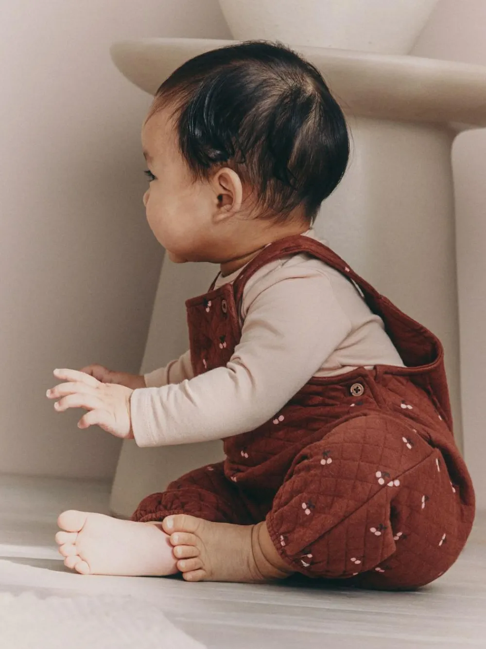 New Next Brown Cherry Quilted Dungaree and Bodysuit Baby 2 Piece Set (0mths-3yrs)