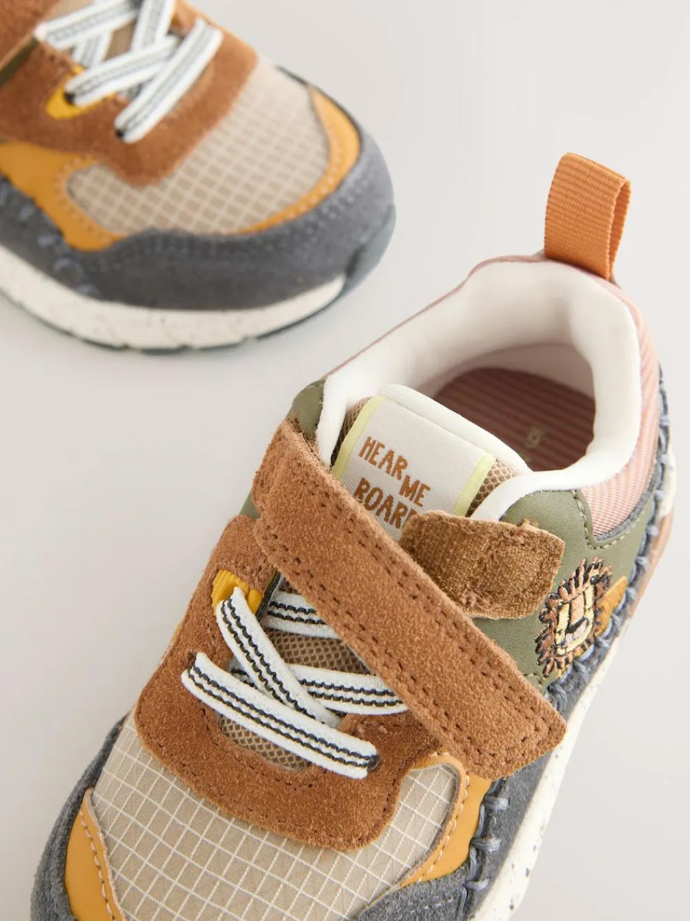 Next Brown Lion Standard Fit (F) Elastic Lace Trainers^BOY Sneakers|Sneakers