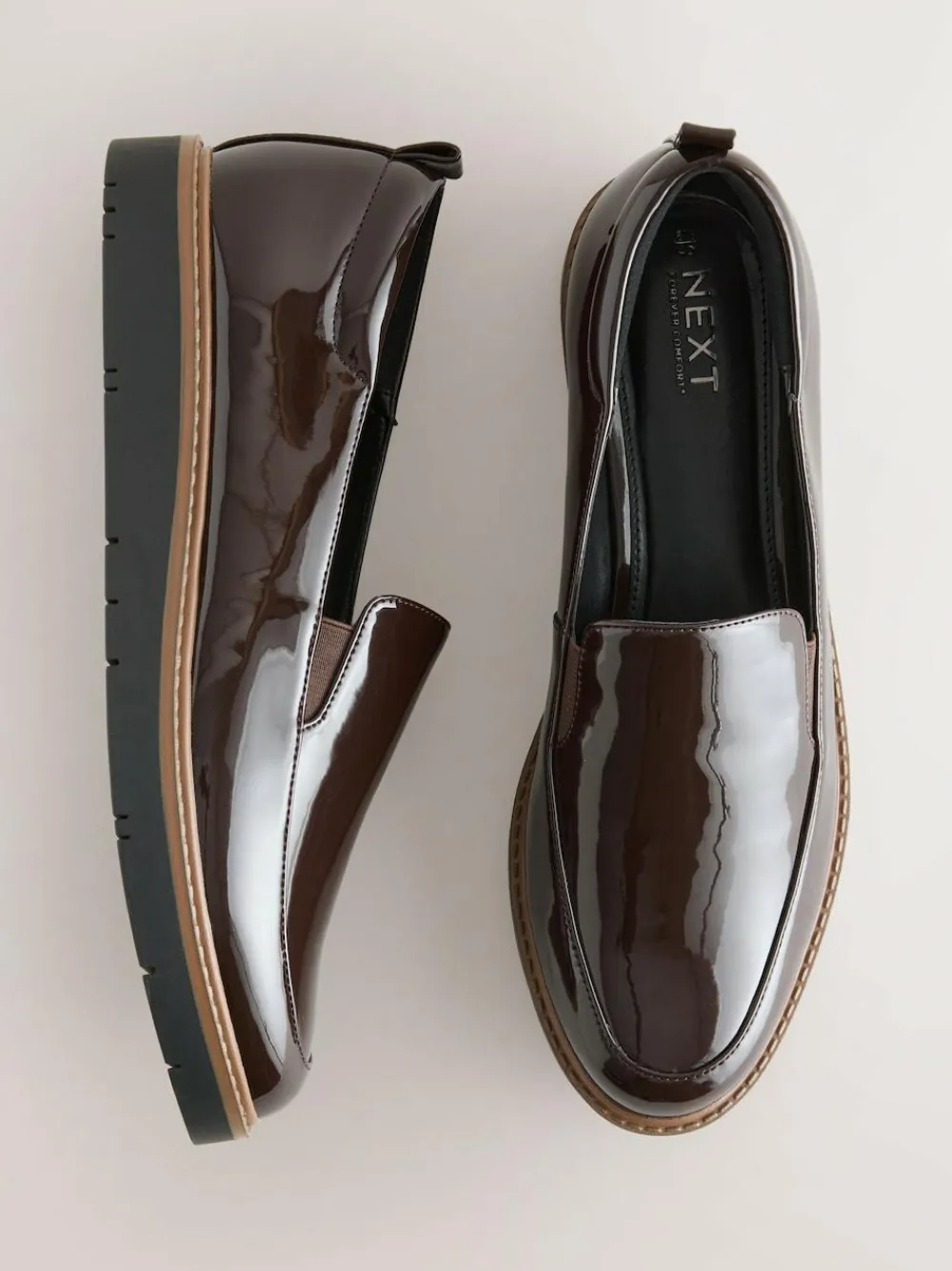 Sale Next Standard/Wide Fit Forever Comfort® Slip On Clean Chunky Sole Loafers Brown Patent