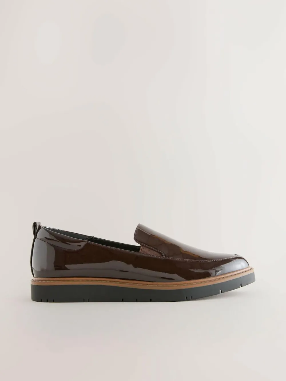Sale Next Standard/Wide Fit Forever Comfort® Slip On Clean Chunky Sole Loafers Brown Patent