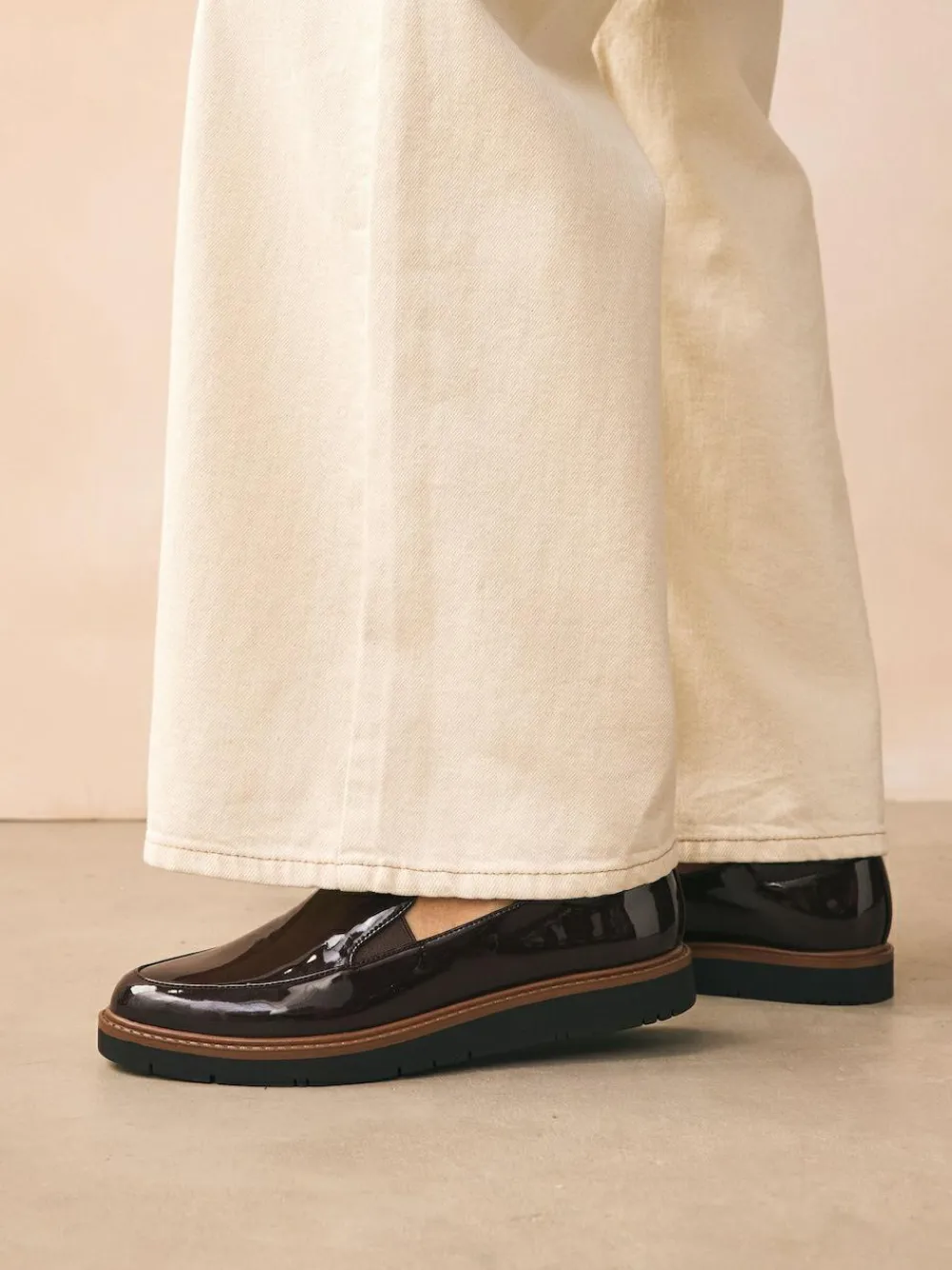 Sale Next Standard/Wide Fit Forever Comfort® Slip On Clean Chunky Sole Loafers Brown Patent