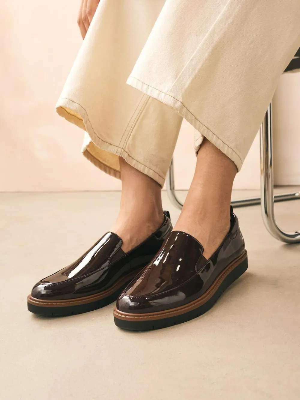 Sale Next Standard/Wide Fit Forever Comfort® Slip On Clean Chunky Sole Loafers Brown Patent