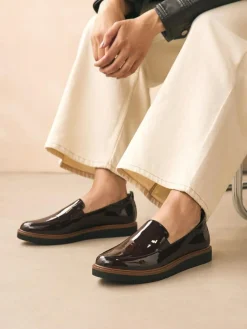 Sale Next Standard/Wide Fit Forever Comfort® Slip On Clean Chunky Sole Loafers Brown Patent