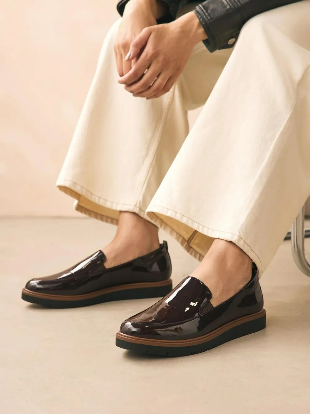 Sale Next Standard/Wide Fit Forever Comfort® Slip On Clean Chunky Sole Loafers Brown Patent