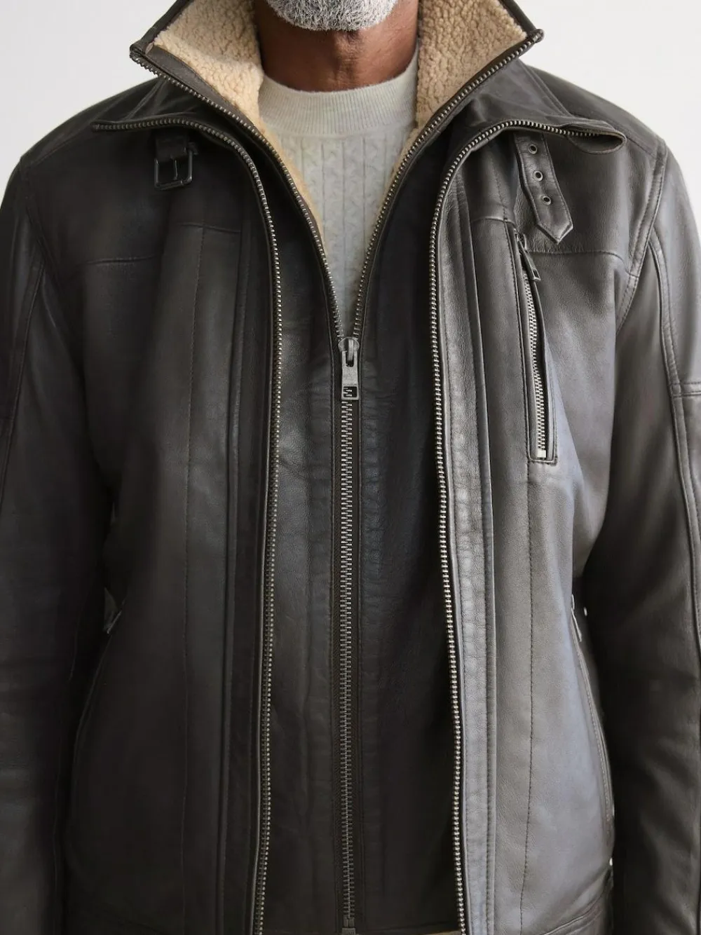 New Next Signature Four Pocket Borg Lined Leather Jacket Brown