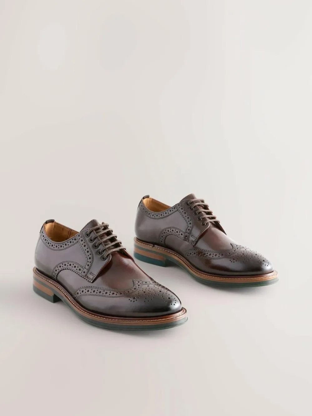 Clearance Next Standard Fit Leather Contrast Sole Chunky Brogues Shoes Brown