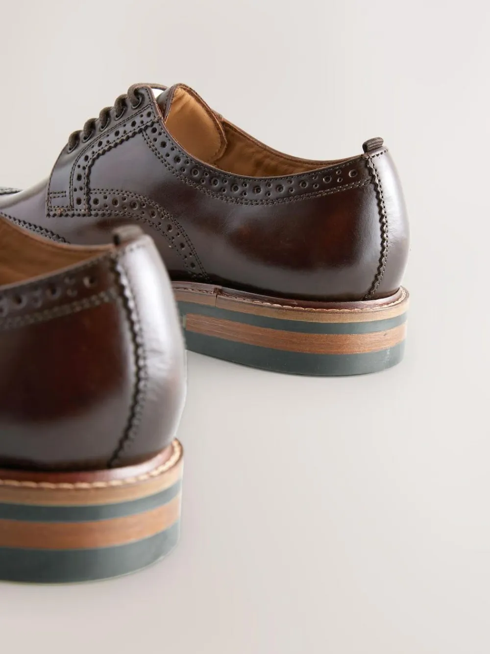 Clearance Next Standard Fit Leather Contrast Sole Chunky Brogues Shoes Brown
