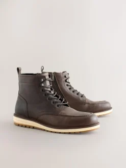 Hot Next Tall Leather Apron Toe Boots Brown