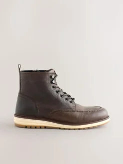 Hot Next Tall Leather Apron Toe Boots Brown