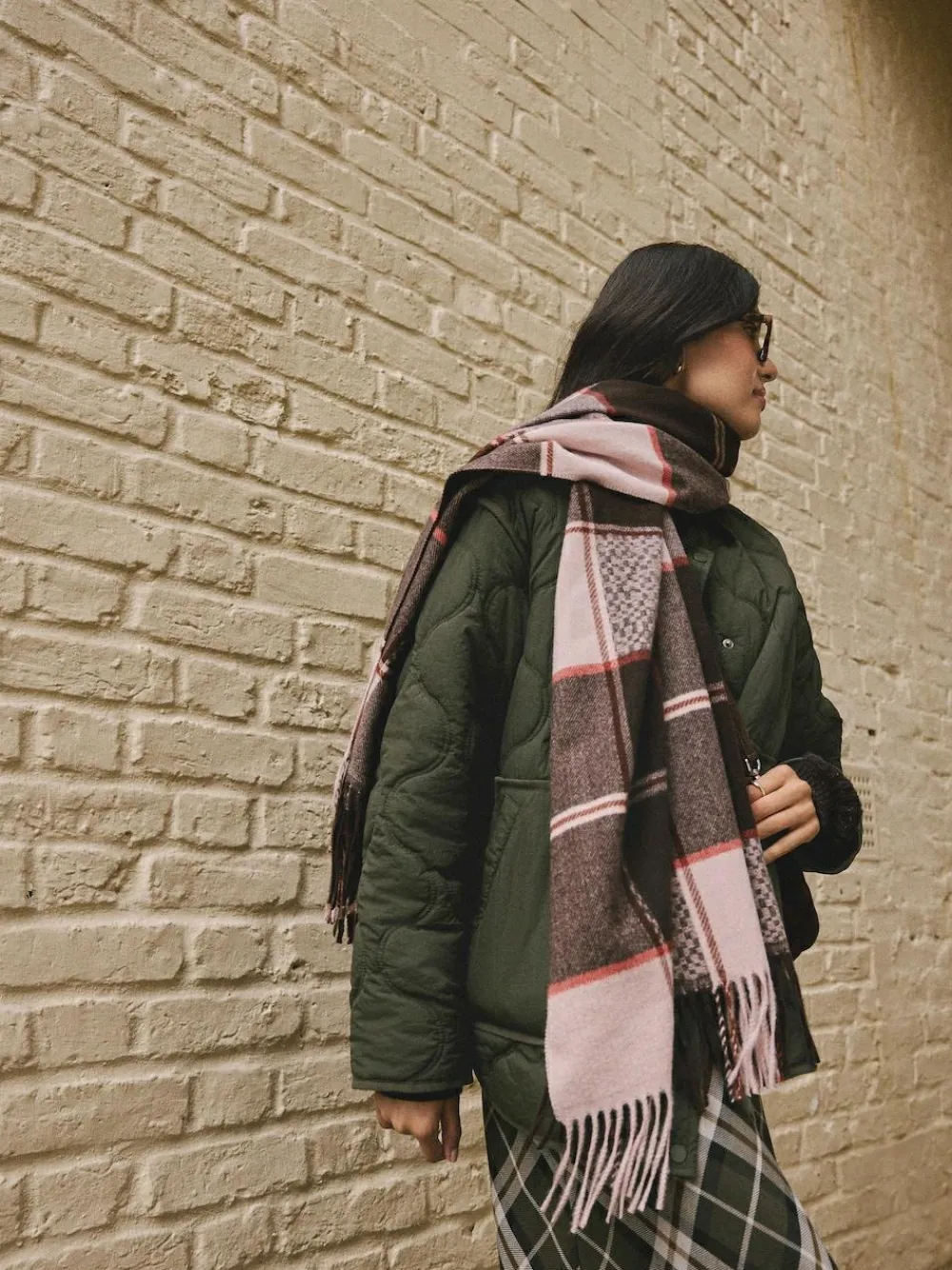 Next Brown Textured Check Midweight Scarf^Women Hats, Gloves & Scarves|Hats, Gloves & Scarves