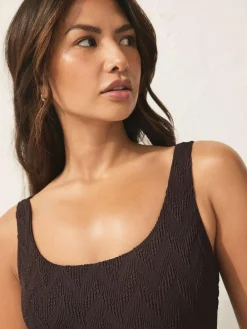 Next Brown Textured Scoop Neck Tummy Control Swimsuit^Women Swimwear