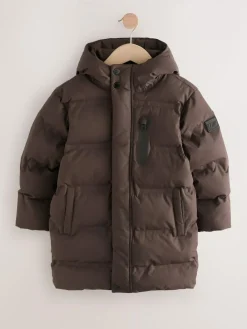 Outlet Next Waterproof Long Line Fleece Lined Puffer Coat (3-17yrs) Brown