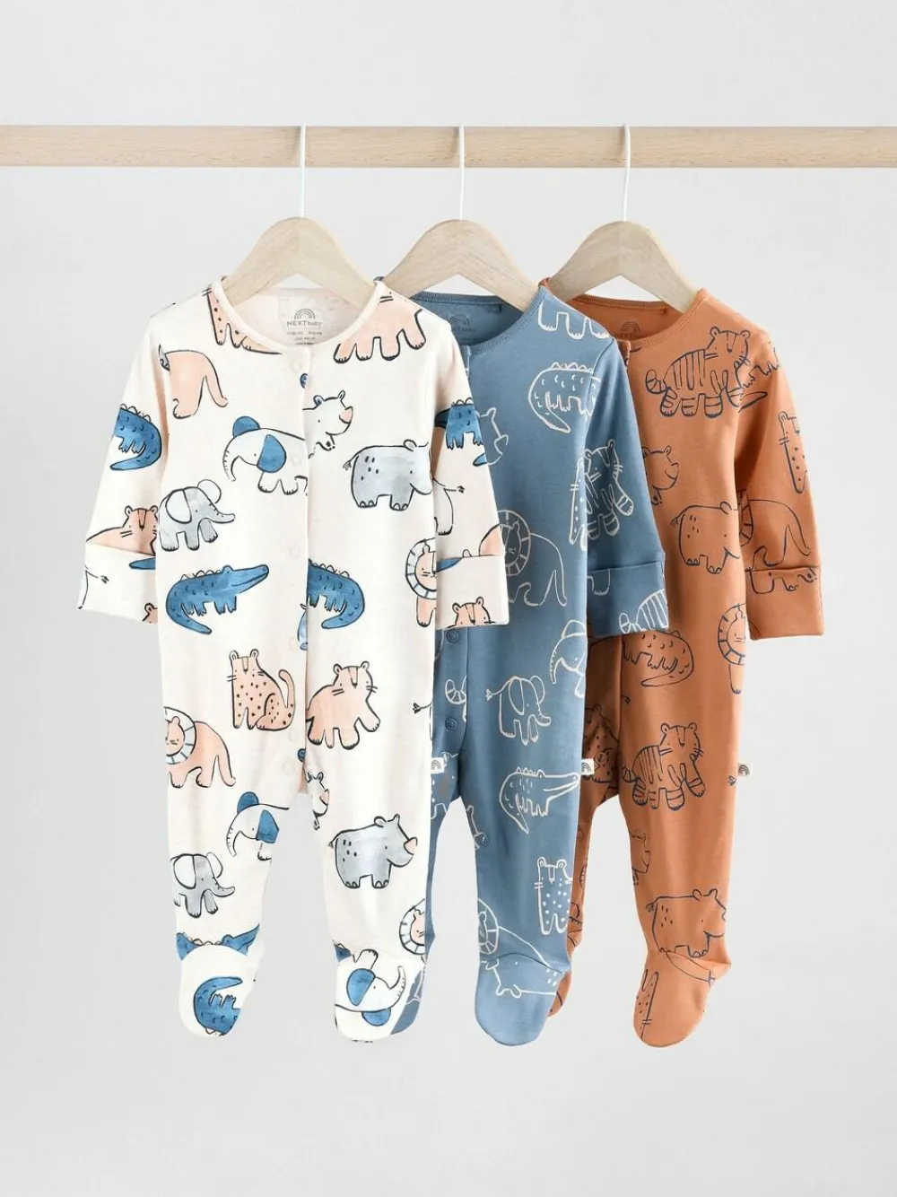 Next Brown/Blue Baby Sleepsuits 3 Pack (0mths-3yrs)^BOY Nightwear|Nightwear
