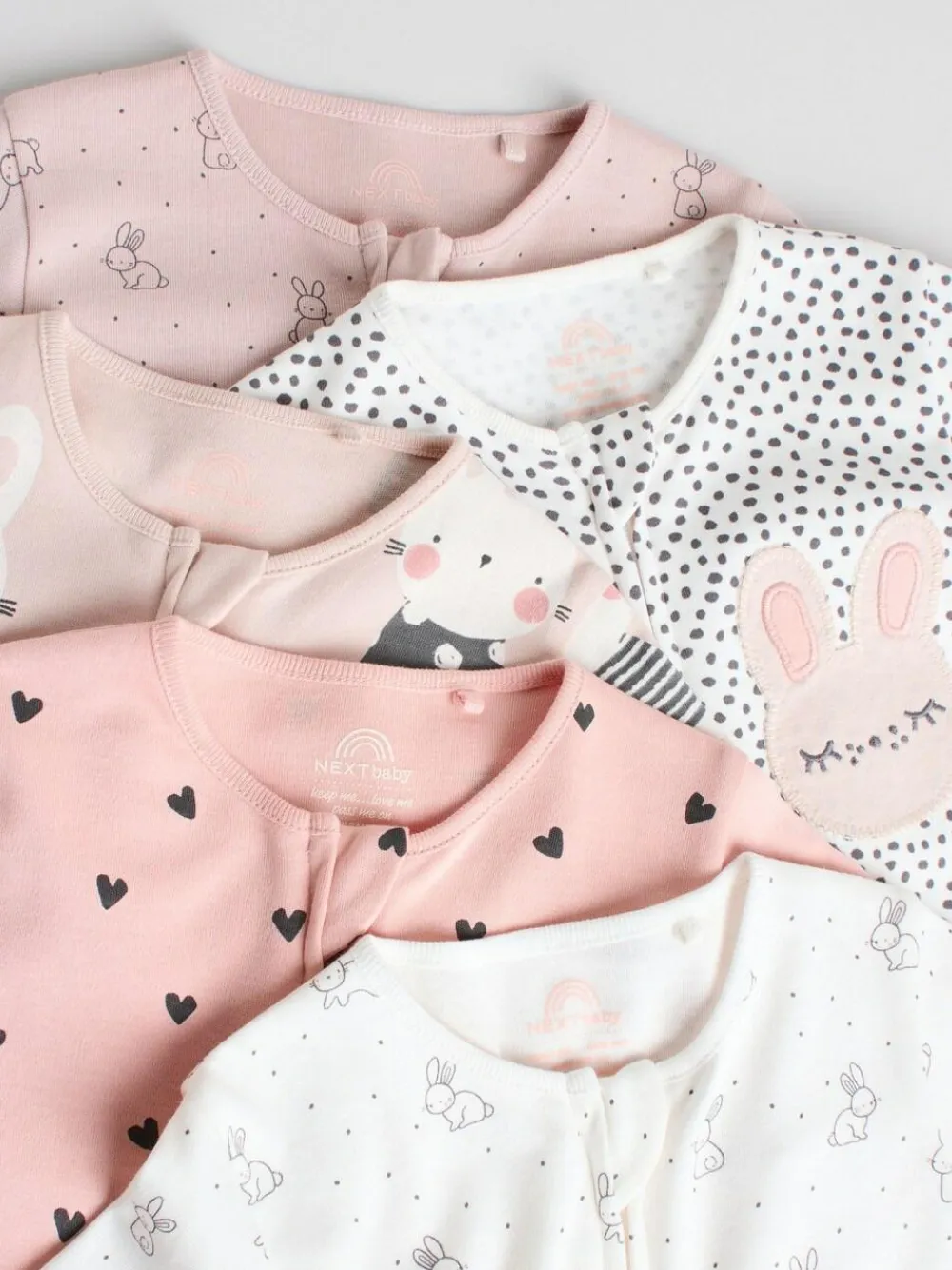 Clearance Next Brown/Cream 5 Pack Two Way Zip Baby Sleepsuits (0mths-2yrs)