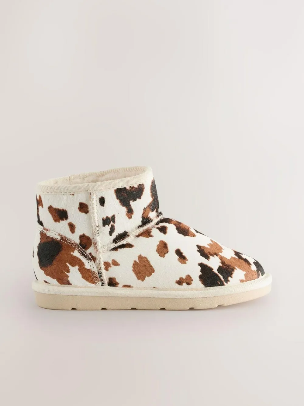 Best Next Brown/Cream Cow Print Standard Fit (F) Suede Pull On Boots