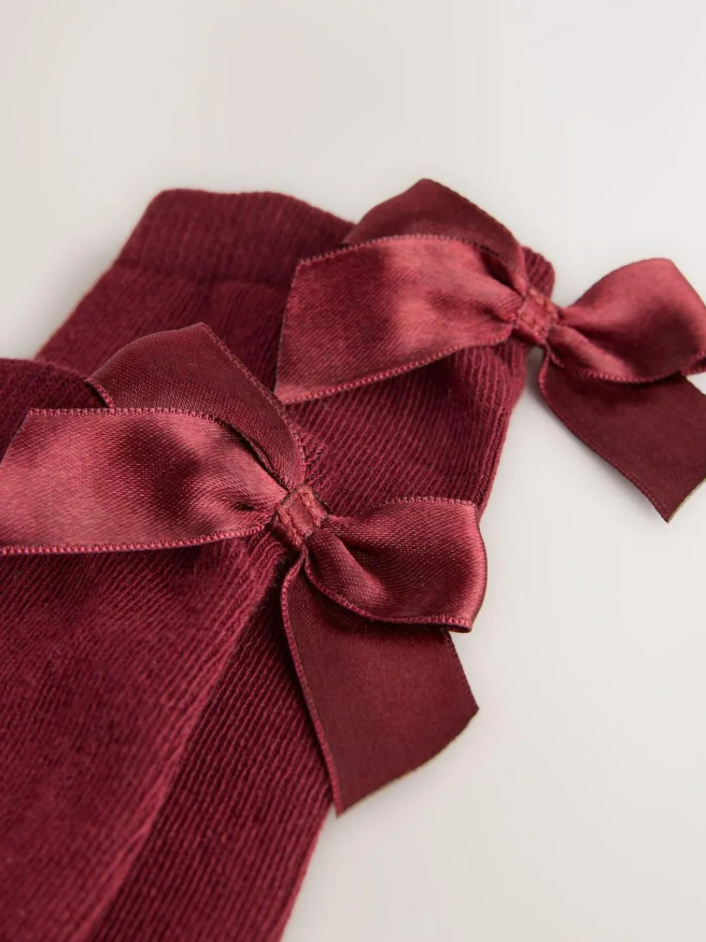 Next 2 Pack Cotton Rich Bow Knee High Socks Burgundy Red