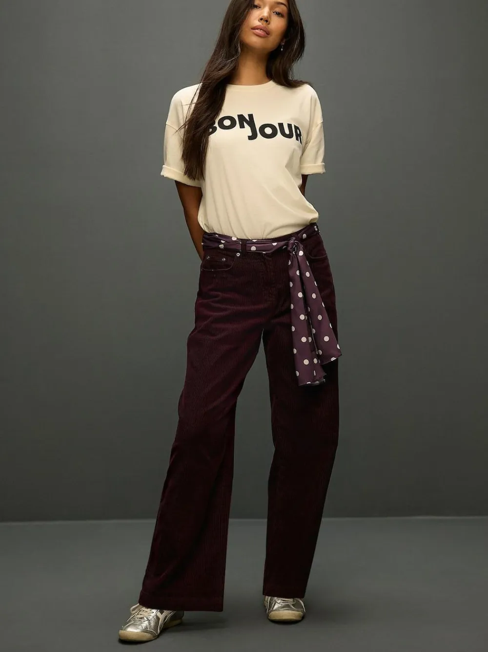 Next Cord Wide Leg Trousers With Scarf^Women Pants