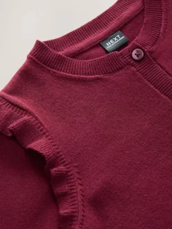 Clearance Next Burgundy Red Cotton Rich Frill Shoulder School Cardigan (3-16yrs)