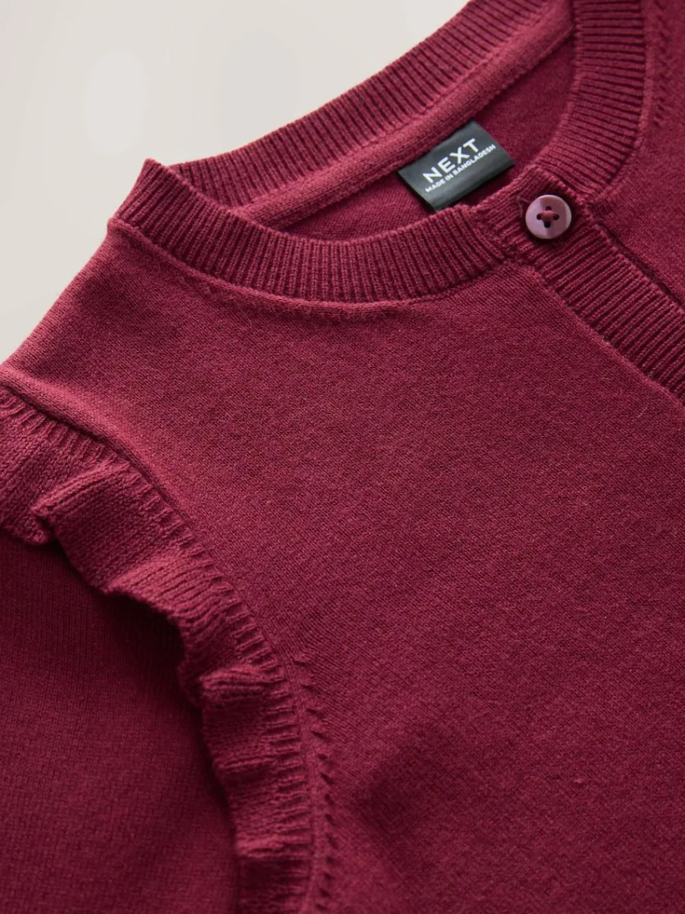 Clearance Next Burgundy Red Cotton Rich Frill Shoulder School Cardigan (3-16yrs)