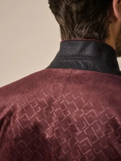 Discount Next Slim Fit Patterned Velvet Blazer Burgundy Red Geometric