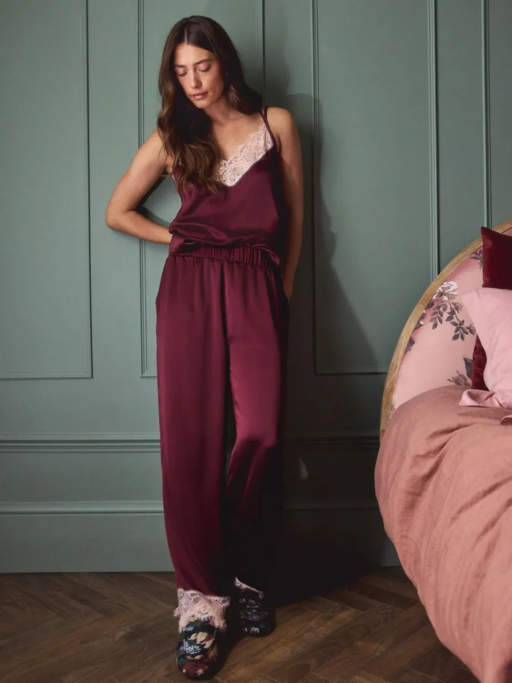 Best Next Burgundy Red Lace Trim Cami Pyjamas