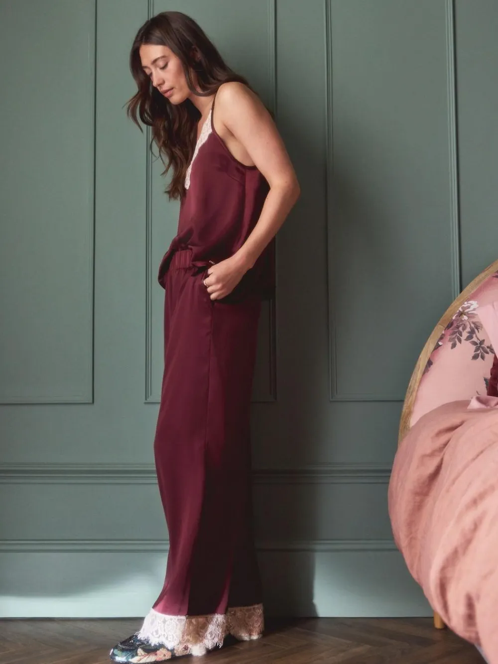 Best Next Burgundy Red Lace Trim Cami Pyjamas