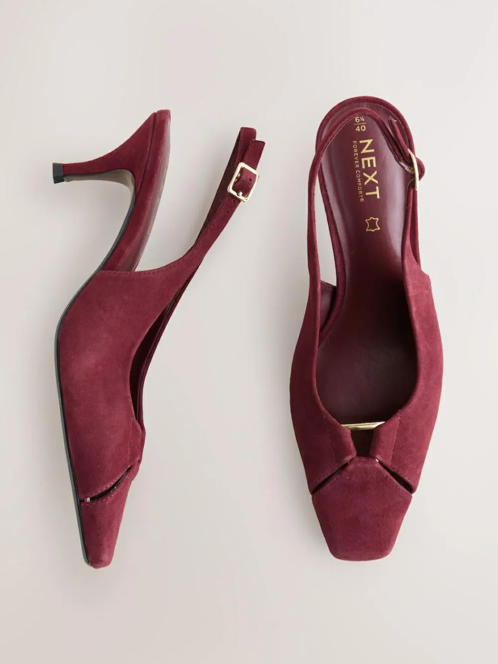 Next Leather Cutout Hardware Detail Slingback Heels^Women Wide Fit & Extra Wide Fit|Heels