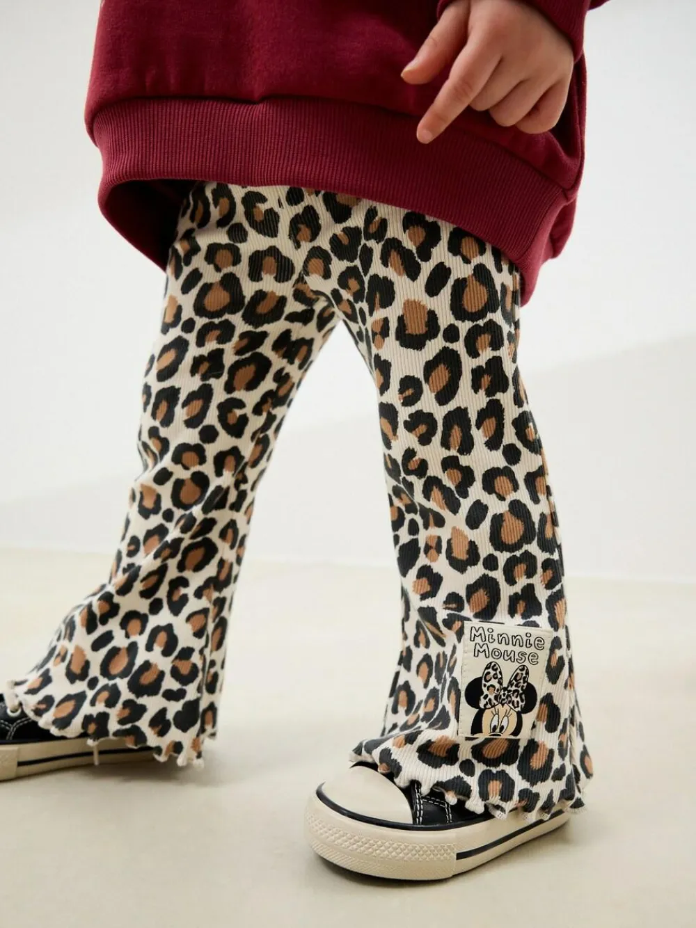 Sale Next Burgundy Red Leopard Minnie Mouse Sweatshirt and Flare Leggings Set (3mths-7yrs)