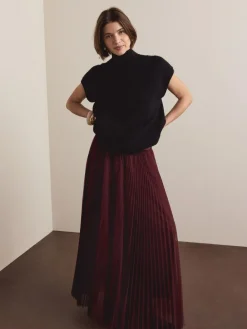 New Next Mesh Pleated Maxi Skirt Burgundy Red