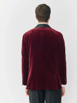 New Next Regular Fit Signature Pontoglio Italian Velvet Blazer With Shawl Lapel Burgundy Red