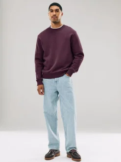 Next Burgundy Red Regular Fit Heavyweight Cotton Rich Crew Neck Sweatshirt^ Nightwear|Sweatshirts & Hoodies