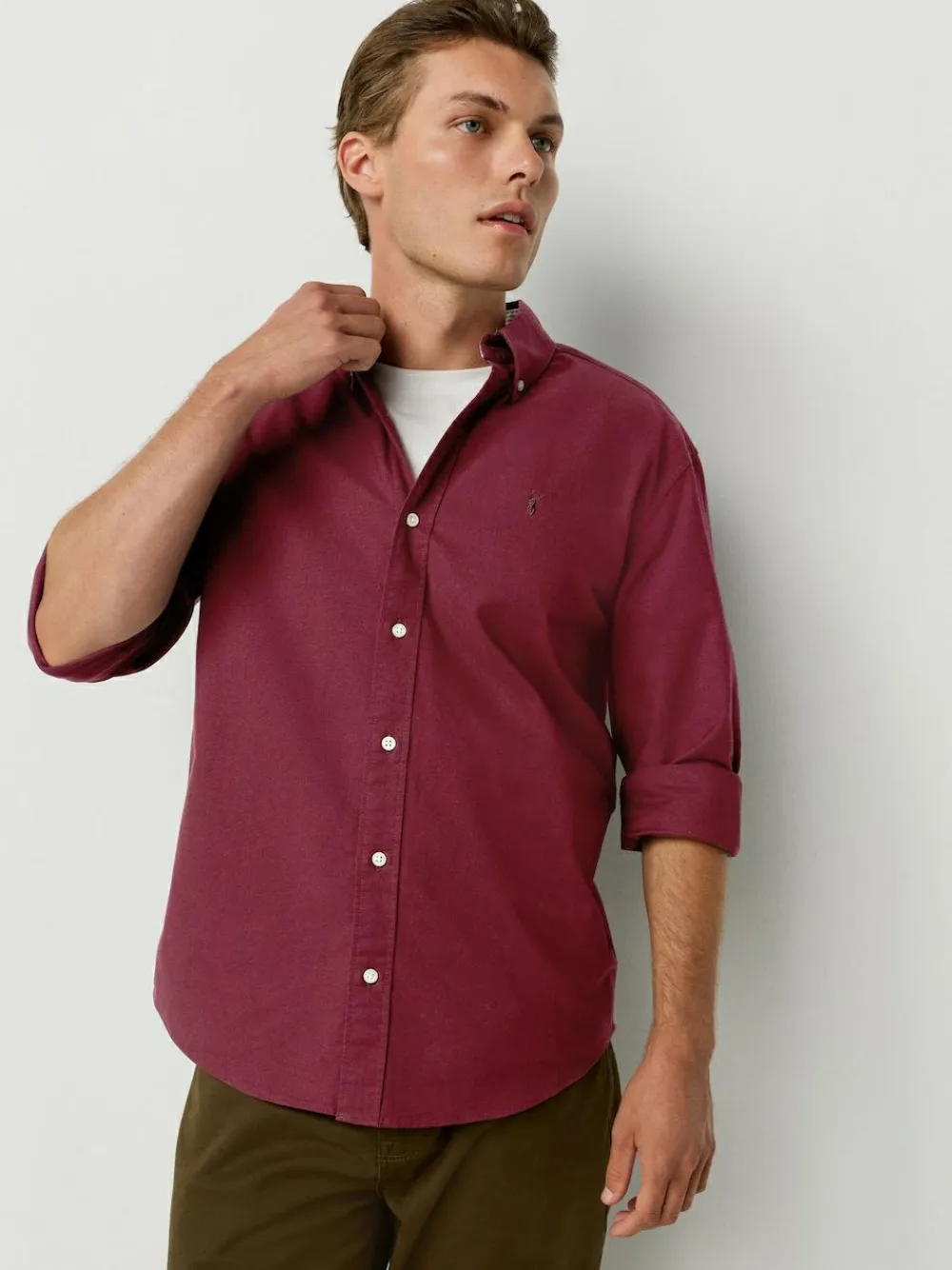 Next Burgundy Red Slim Fit Long Sleeve Oxford Shirt