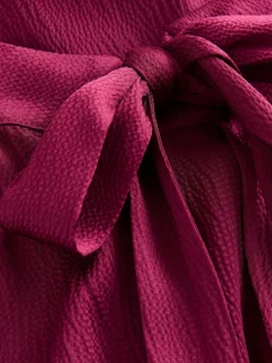 Hot Next Burgundy Red Textured Satin Halter Sleeveless Midi Dress
