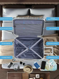 CABIN PRO Silver Set of 2 Medium & Large Check-In Hold Luggage Hardcase Travel Suitcases^Women Luggage