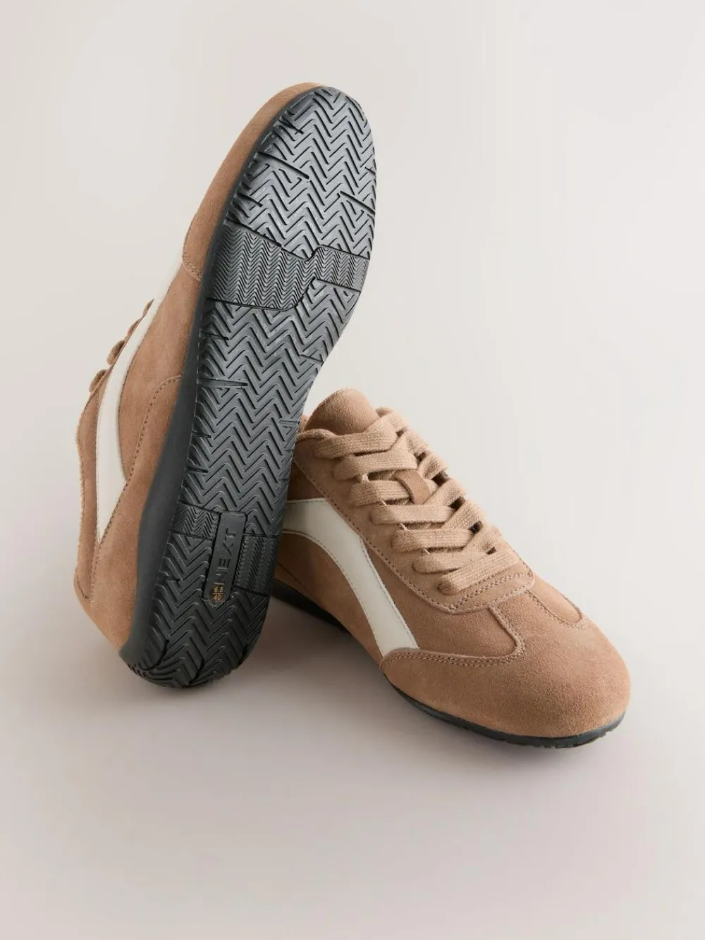 Sale Next Forever Comfort® Leather Slimsole Lace-Up Trainers Camel Suede
