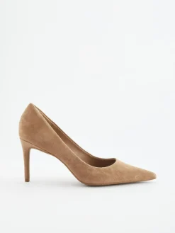Online Next Camel Suede Standard/Wide Fit Leather Mid Court Shoes